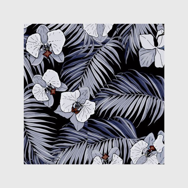 Шторы «Синие тропики и орхидеи»