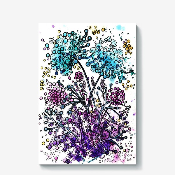 Холст «Акварельная абстракция, голубые цветы»