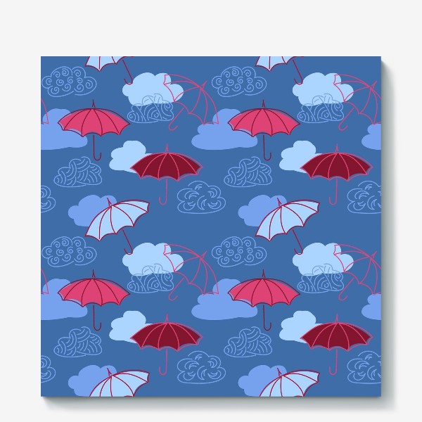 Холст «Розовые зонты и облака»