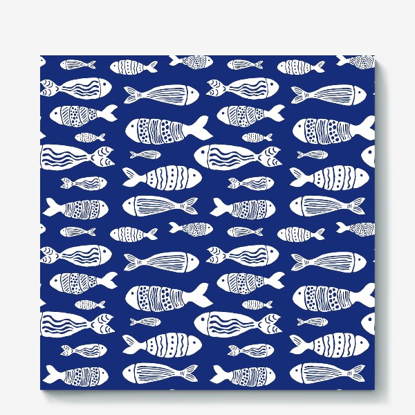 Холст «Рыбы (белые на синем)»