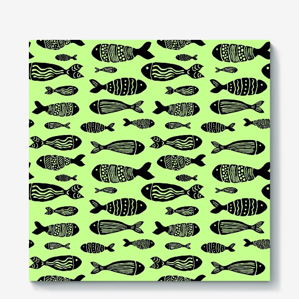 Холст «Рыбы (черные на зеленом)»