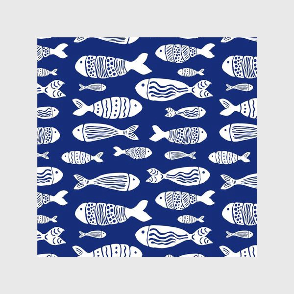 Шторы &laquo;Рыбы (белые на синем)&raquo;
