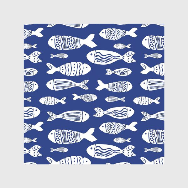 Скатерть «Рыбы (белые на синем)»