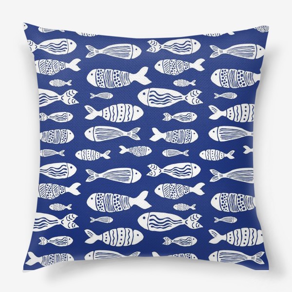 Подушка «Рыбы (белые на синем)»