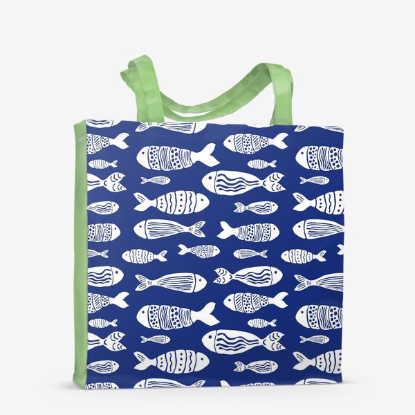 Сумка-шоппер «Рыбы (белые на синем)»