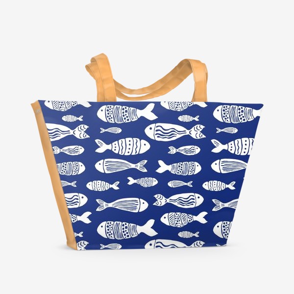 Пляжная сумка &laquo;Рыбы (белые на синем)&raquo;