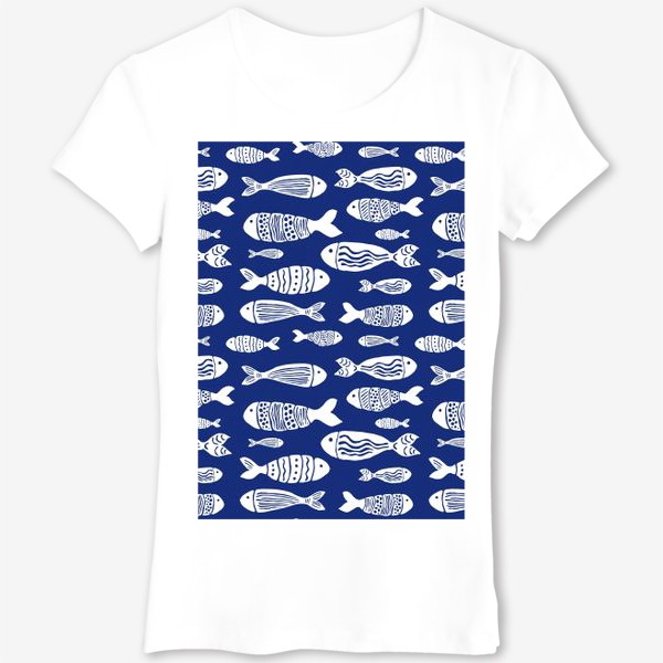 Футболка &laquo;Рыбы (белые на синем)&raquo;