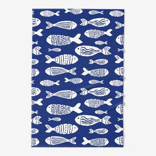 Полотенце «Рыбы (белые на синем)»