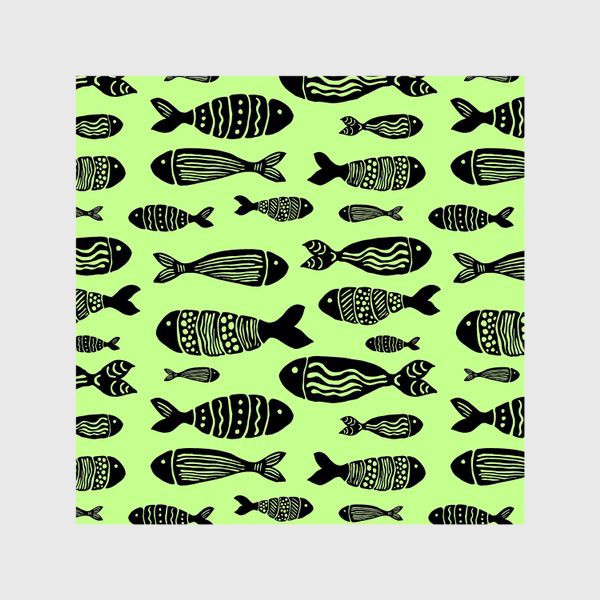 Шторы «Рыбы (черные на зеленом)»