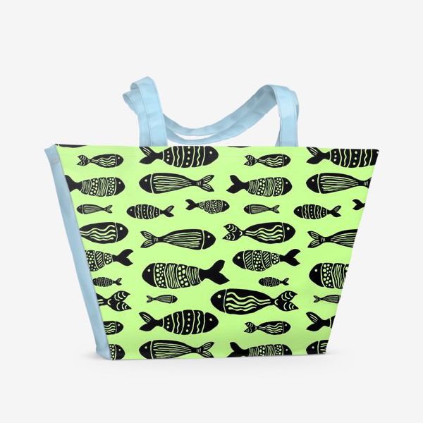 Пляжная сумка &laquo;Рыбы (черные на зеленом)&raquo;