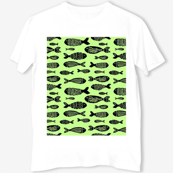 Футболка «Рыбы (черные на зеленом)»