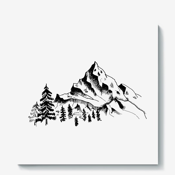 Холст «Горы. Чёрно-белый скетч»