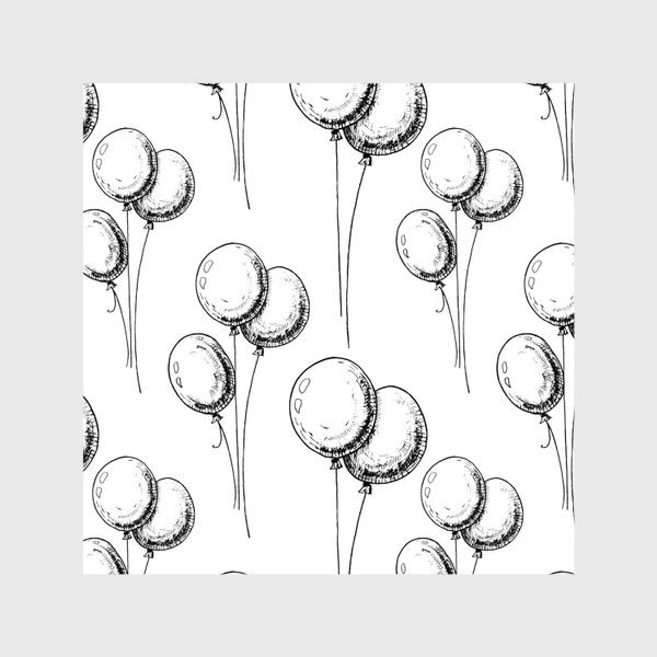 Шторы &laquo;Шарики. Воздушные шары, чёрно-белый скетч. Бесшовный паттерн&raquo;