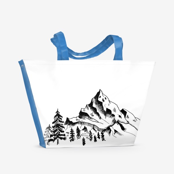 Пляжная сумка «Горы. Чёрно-белый скетч»