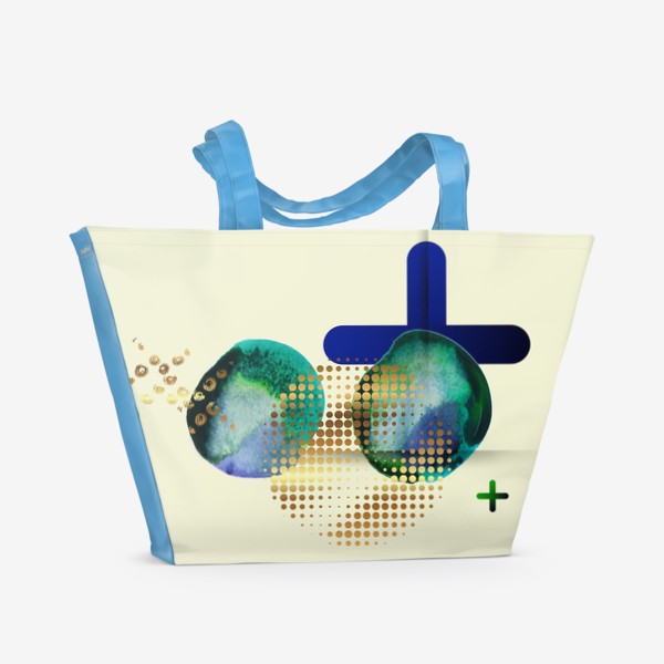 Пляжная сумка &laquo;Акварельный абстрактный фон с золотыми геометрическими элементами&raquo;