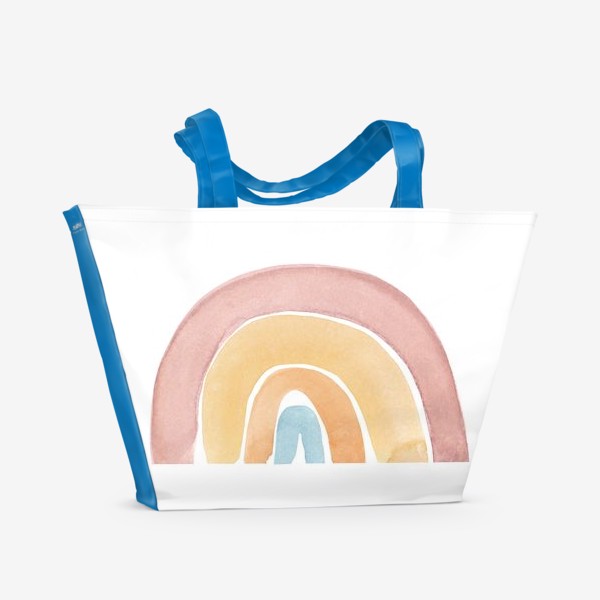 Пляжная сумка «Радуга. Современный акварельный абстрактный геометрический принт в бежево-голубых нежных тонах »
