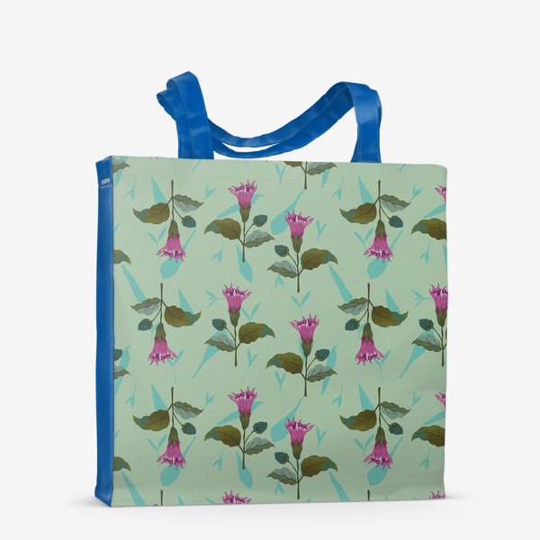 Сумка-шоппер «Цветы дурмана на светло-голубом травяном фоне»