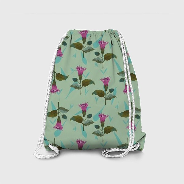 Рюкзак «Цветы дурмана на светло-голубом травяном фоне»