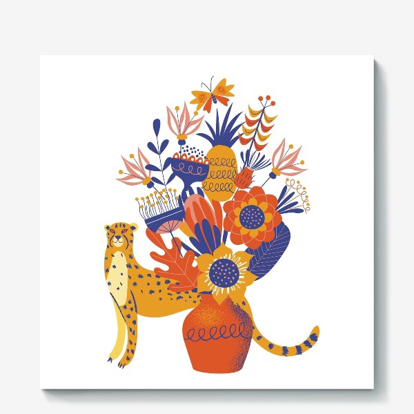 Холст «Гепард и ваза с цветами»