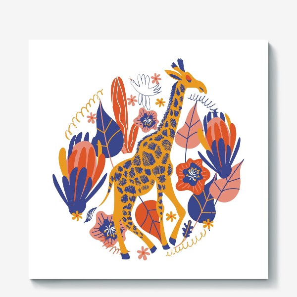 Холст «Жираф и цветы»