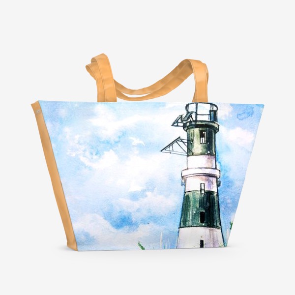 Пляжная сумка «зеленый маяк с лодкой»