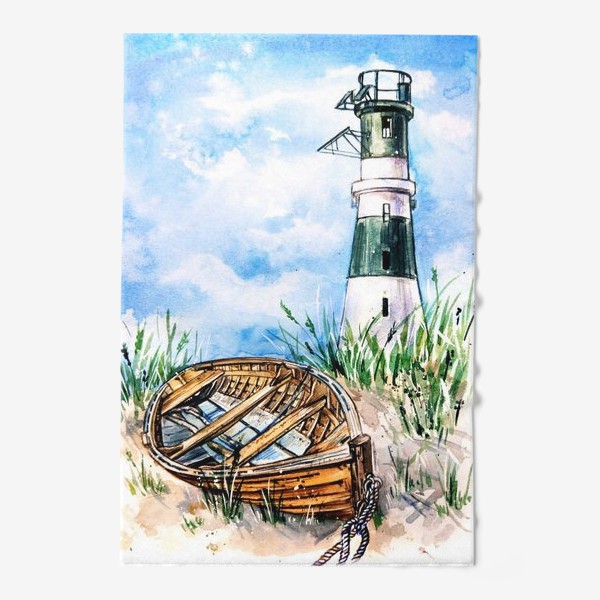Полотенце «зеленый маяк с лодкой»
