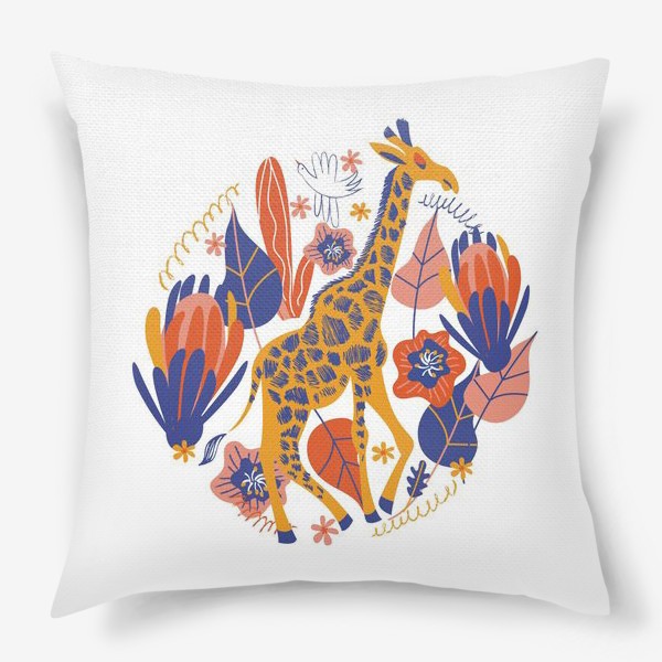 Подушка «Жираф и цветы»