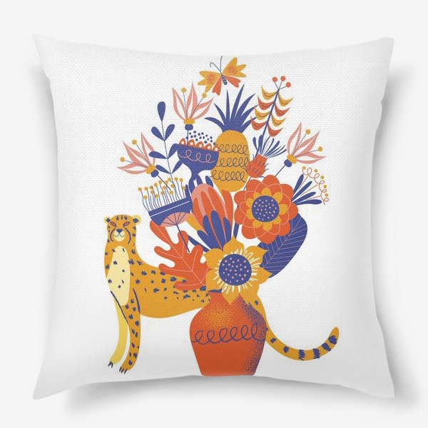Подушка «Гепард и ваза с цветами»