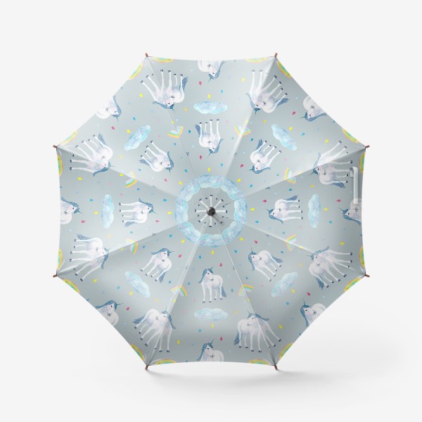 Зонт «Единорог и радуга. Акварельный детский сказочный принт на голубом фоне»