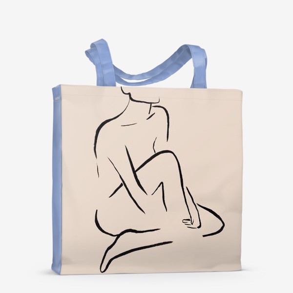 Сумка-шоппер «Абстрактный женский силуэт. Линейный рисунок чернилами, графика на бежевом фоне»
