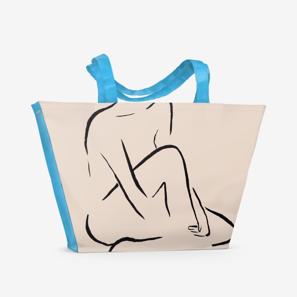 Пляжная сумка «Абстрактный женский силуэт. Линейный рисунок чернилами, графика на бежевом фоне»