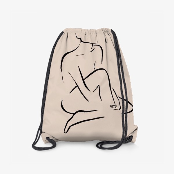 Рюкзак «Абстрактный женский силуэт. Линейный рисунок чернилами, графика на бежевом фоне»