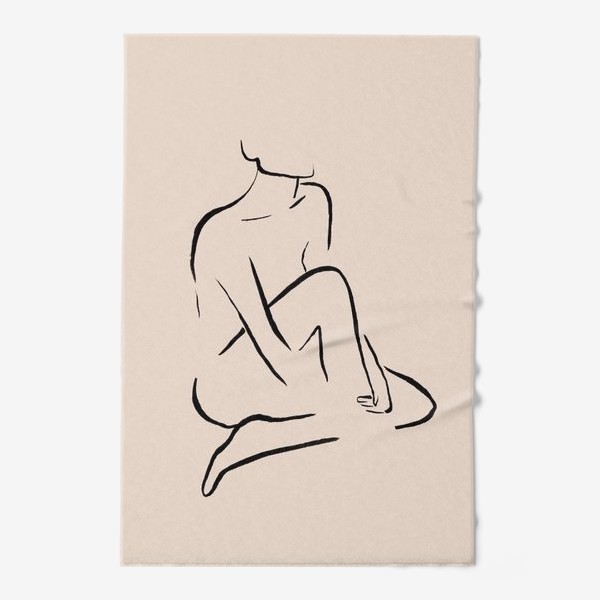 Полотенце &laquo;Абстрактный женский силуэт. Линейный рисунок чернилами, графика на бежевом фоне&raquo;