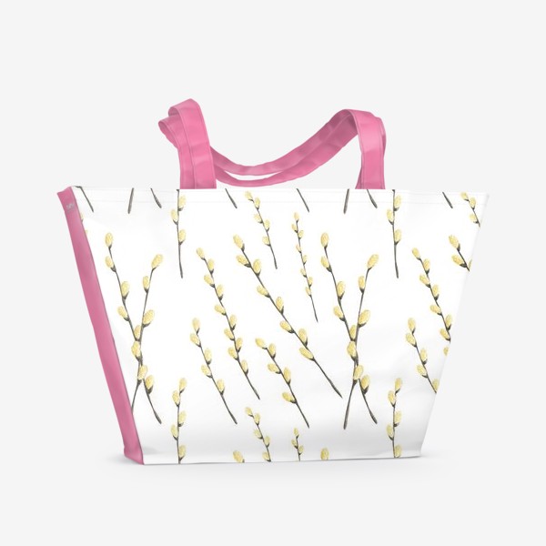 Пляжная сумка «Весенний паттерн с веточками вербы (Пасха)»