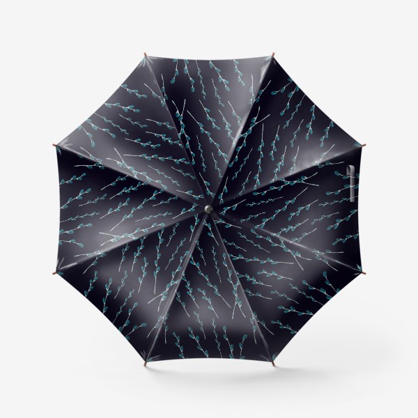 Зонт «Паттерн с веточками вербы на черном фоне»