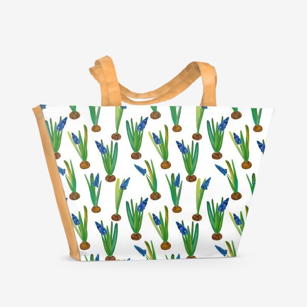 Пляжная сумка «Паттерн весенние мускари с луковичками»