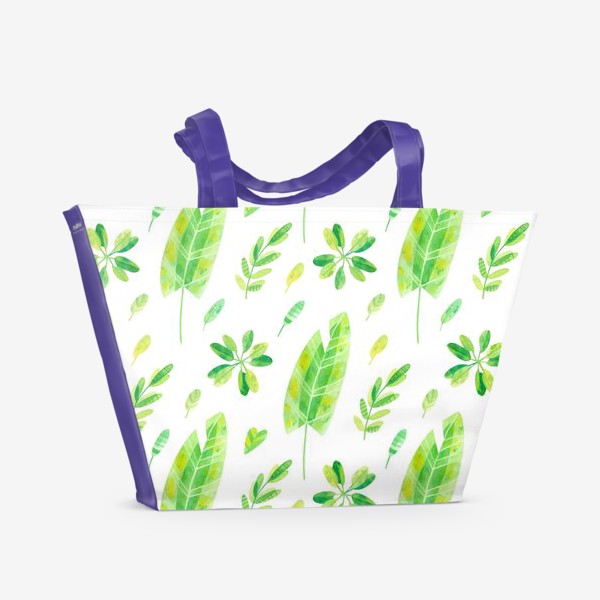 Пляжная сумка «Яркий летний принт с тропическими листьями. Акварельная иллюстрация с экзотическими растениями.»