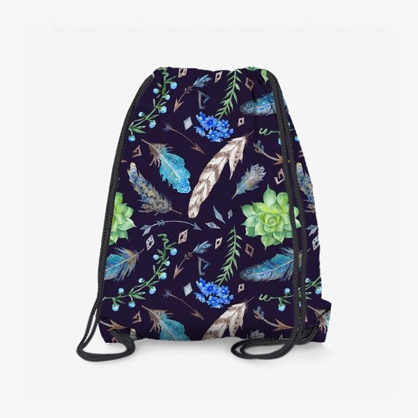 Рюкзак «Wild&Free - паттерн в индейском стиле с перышками, стрелками и лесными цветами »