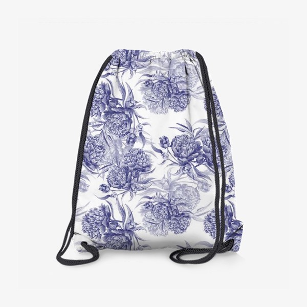 Рюкзак «Акварельные пионы в цвете индиго, ботаническая иллюстрация»