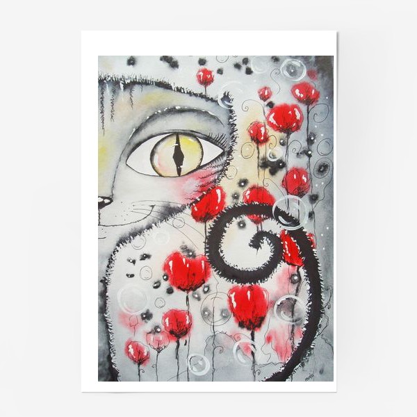 Постер «кот в цветах»