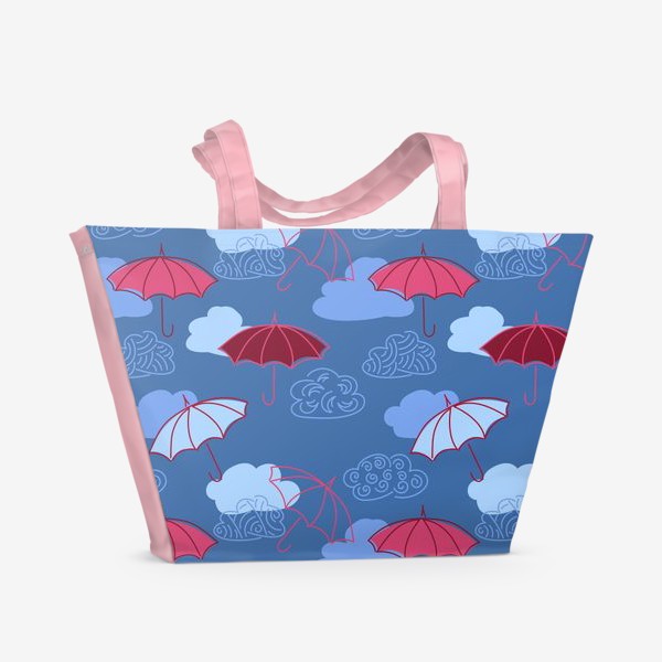 Пляжная сумка «Розовые зонты и облака»