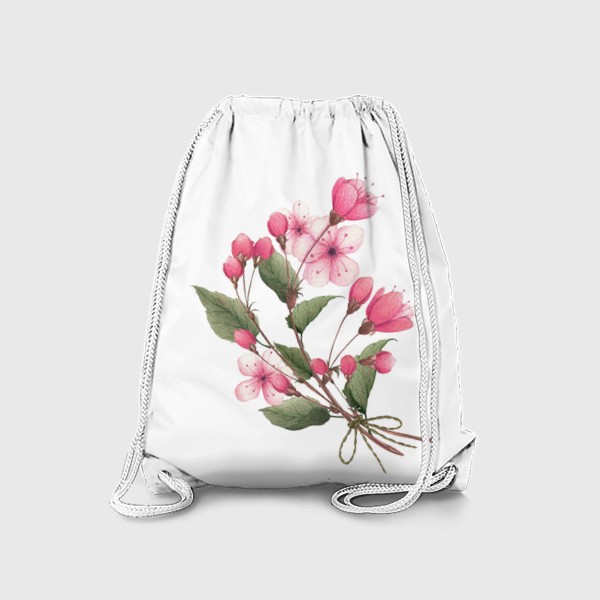 Рюкзак «Весенний букет вишни на белом фоне»
