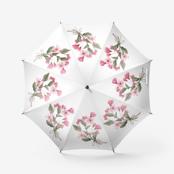 Зонт «Весенний букет вишни на белом фоне»