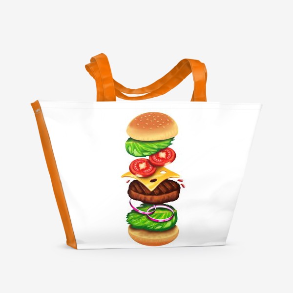 Пляжная сумка «Бургер, вкусняшка, фаст фуд, фастфуд, еда, для кухни»