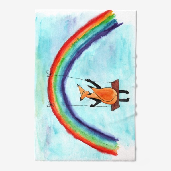 Полотенце «Лисенок на качелях на радуге»