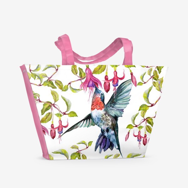 Пляжная сумка &laquo;Птица колибри и фуксия\Birds&raquo;