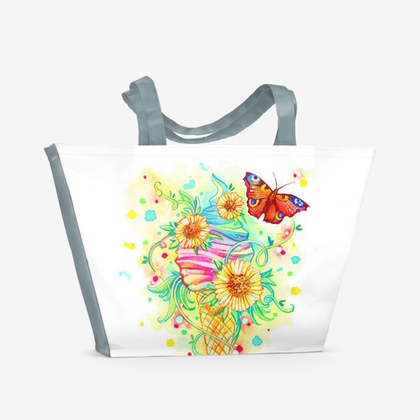 Пляжная сумка &laquo;Мороженое цветочное, радужное, летнее.&raquo;