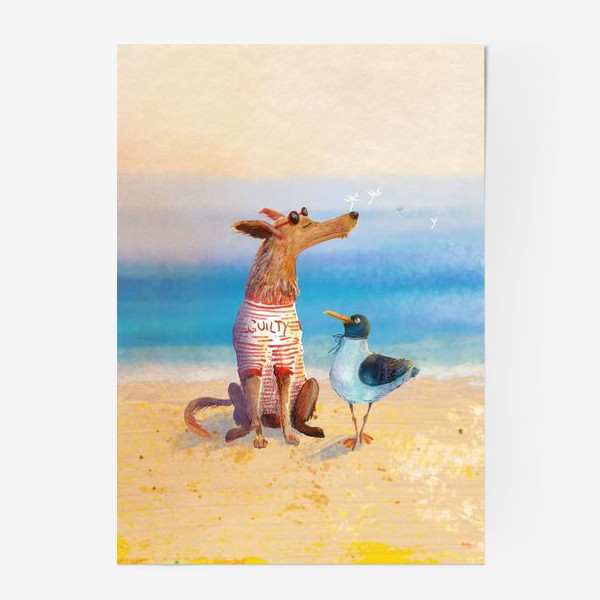 Постер «Пес и чайка летом на море»