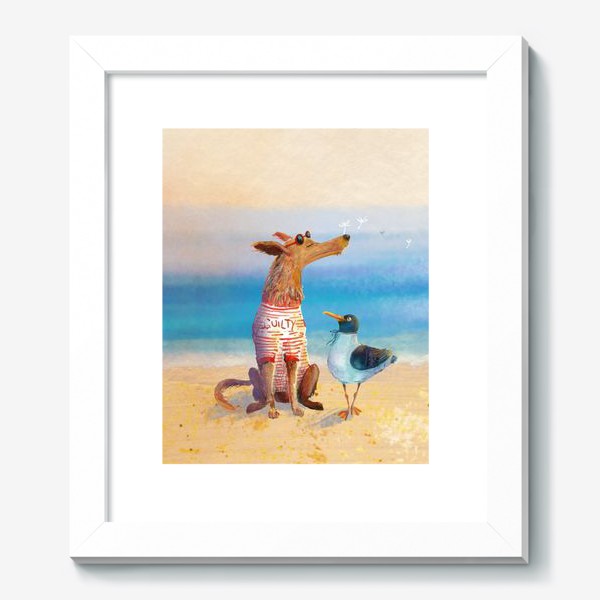 Картина «Пес и чайка летом на море»
