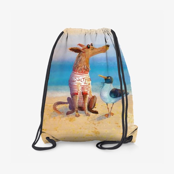 Рюкзак «Пес и чайка летом на море»